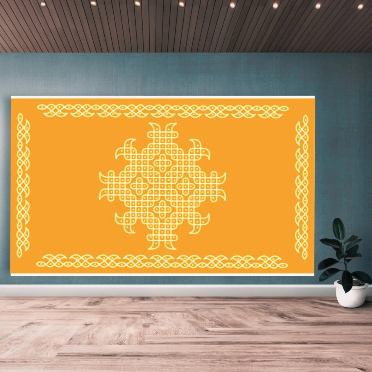 Indian Traditional Kolam Rangoli Cloth Backdrop Photo Decor Banner Pooja Room Decor Dot Kolam Backdrop for Diwali Ganesha Puja Wedding Housewarming Gift